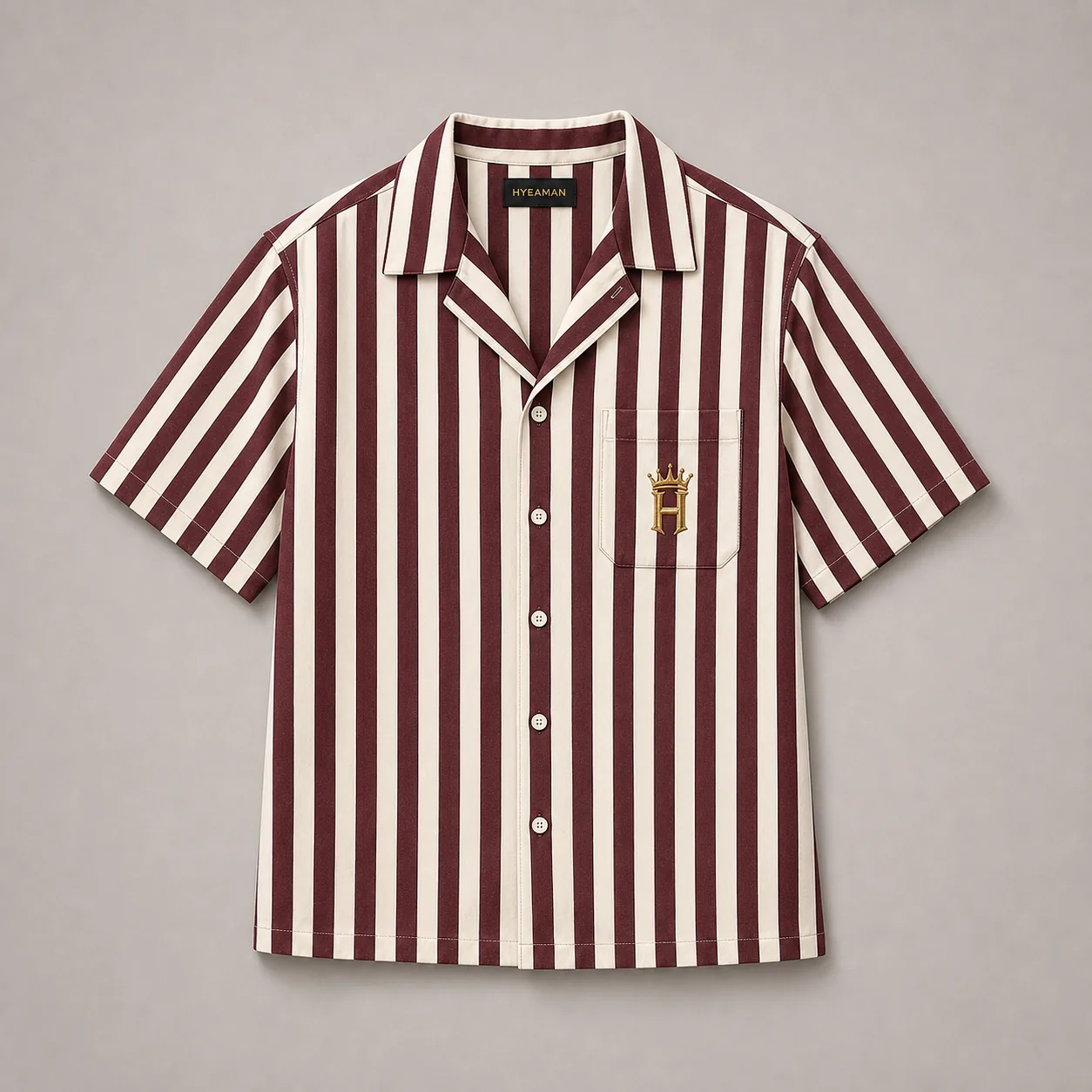 Men Burgundy Stripe Camp Shirt