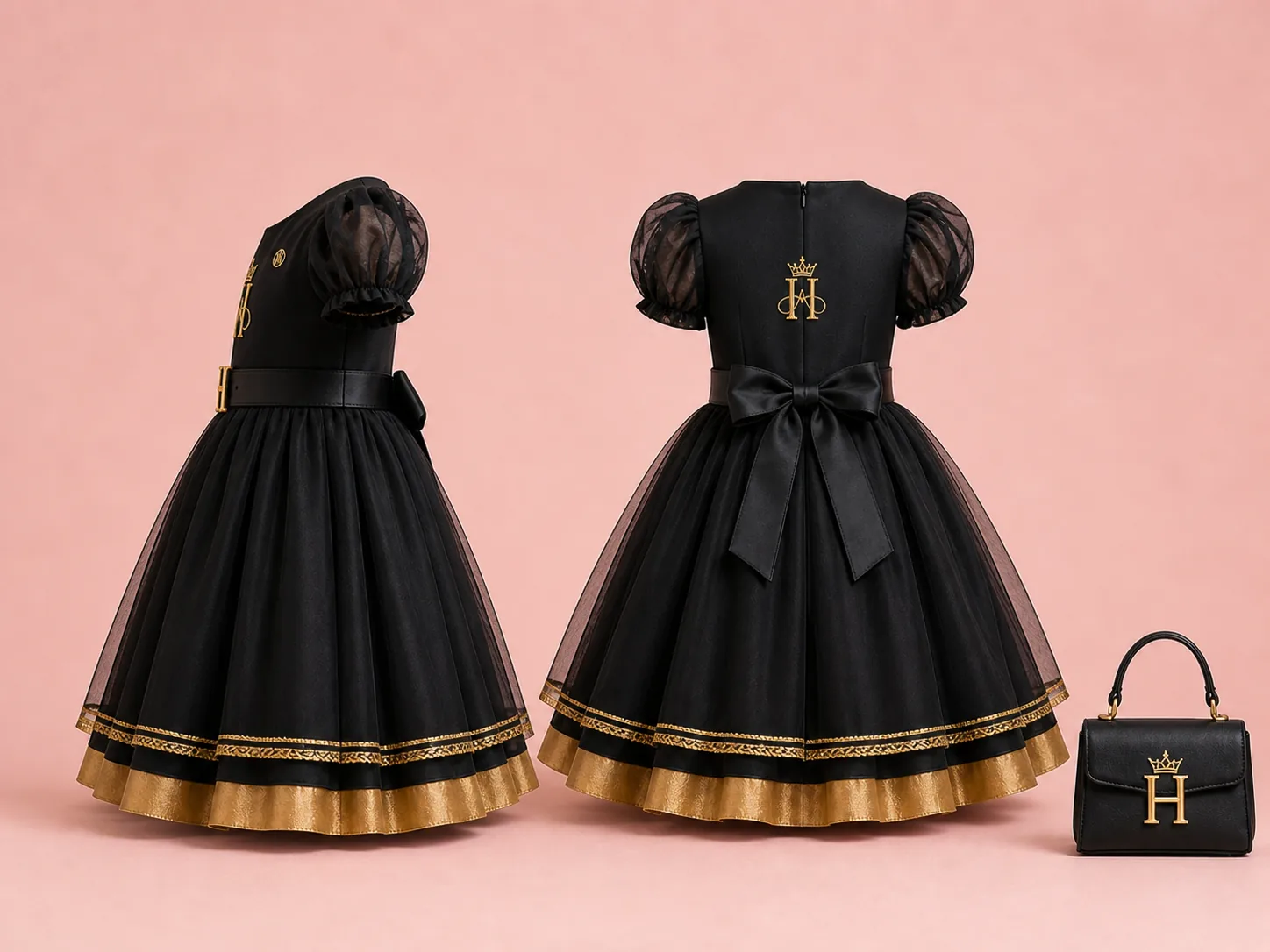 Princess Noir Dress side and back views