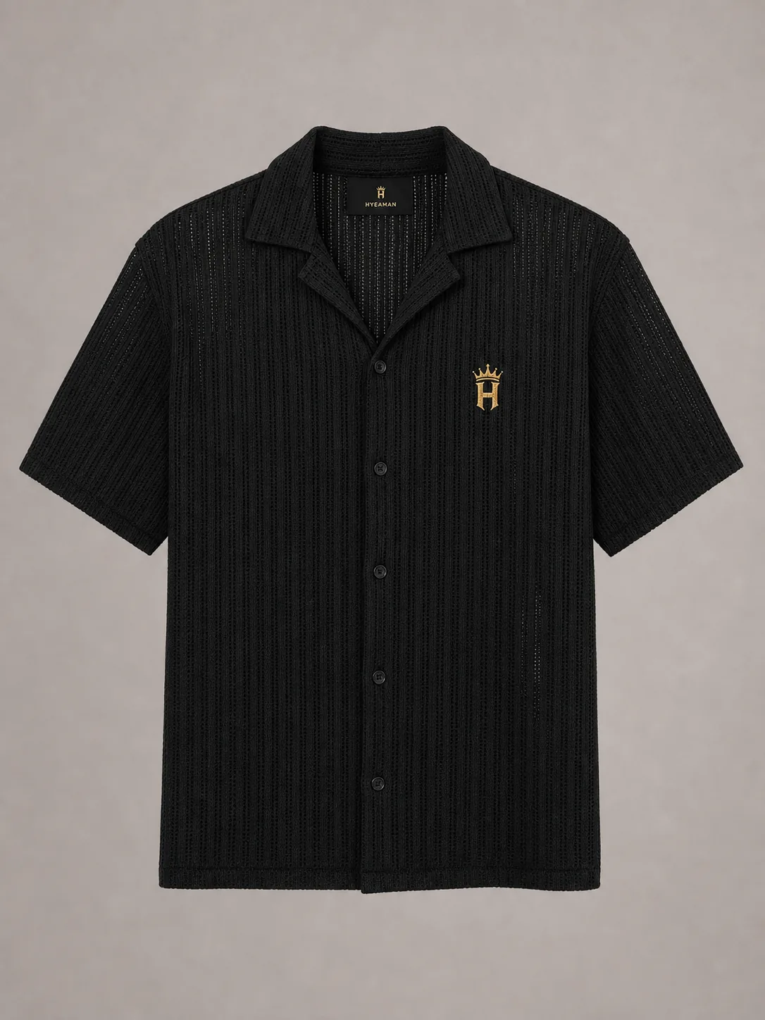 Black Open-Knit Resort Shirt