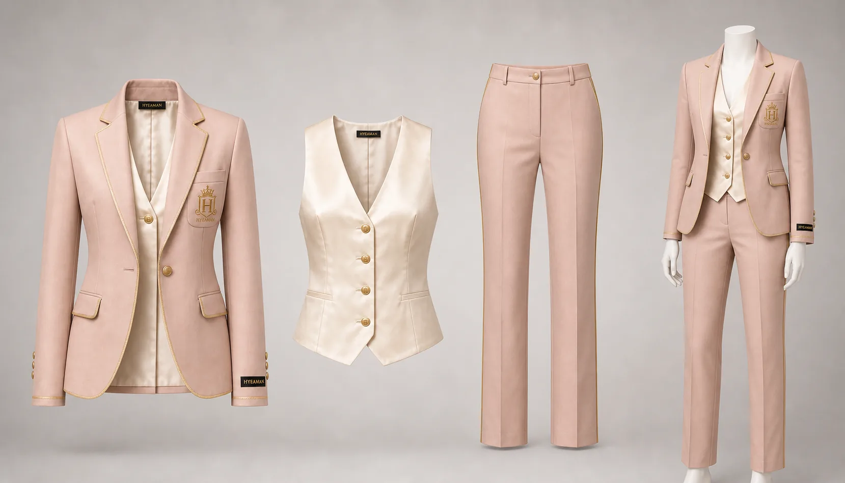 Ladies blush champagne suit pieces and mannequin set