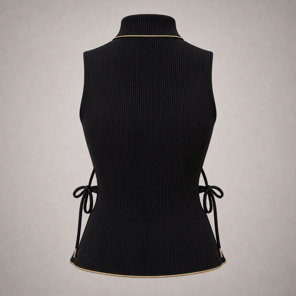 Ladies black rib side-tie top back view