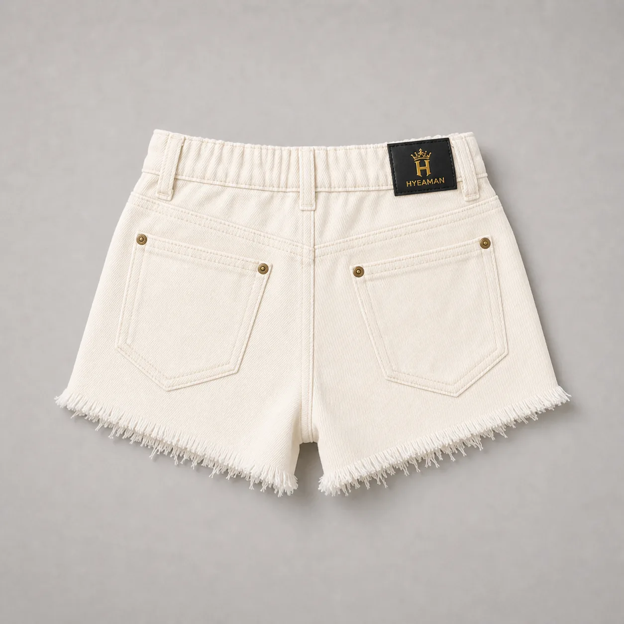Princess ivory frayed denim shorts back view