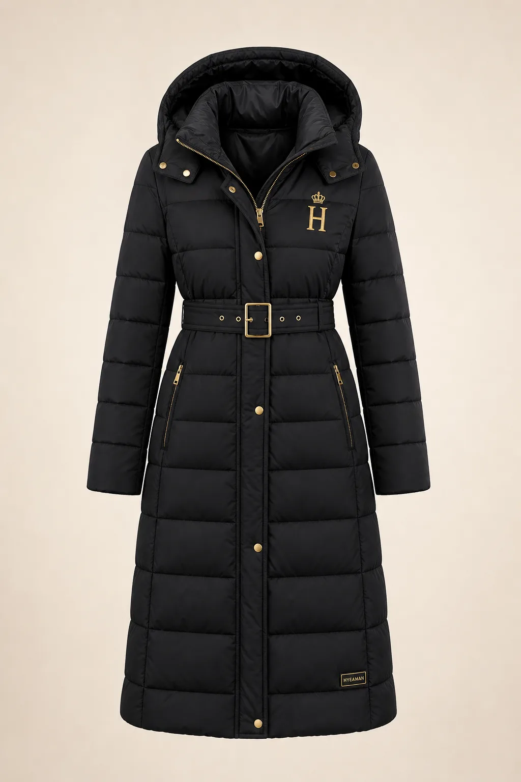 Ladies Noir Belted Winter Coat