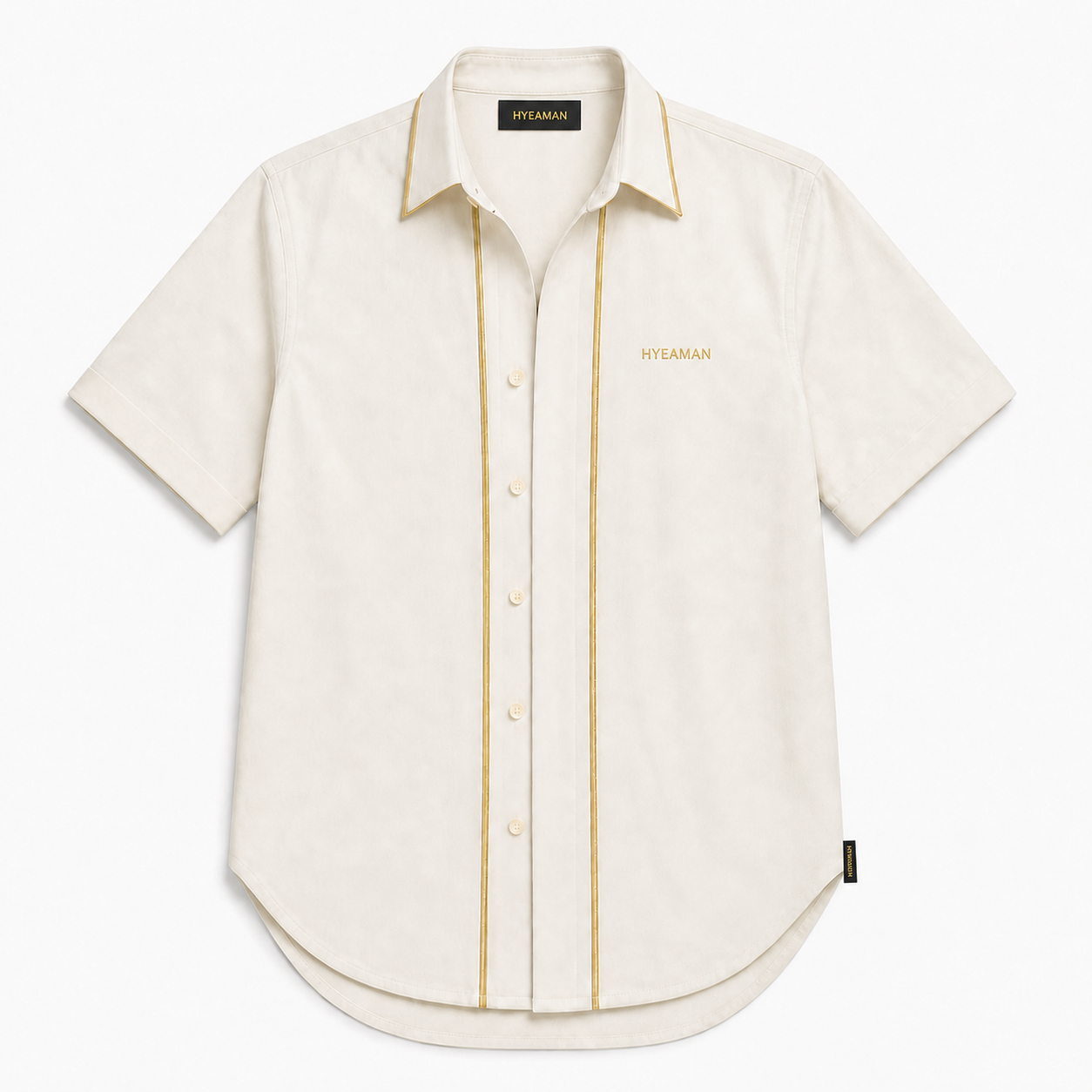 Ivory Short Sleeve Longline Shirt Gold Wordmark Single