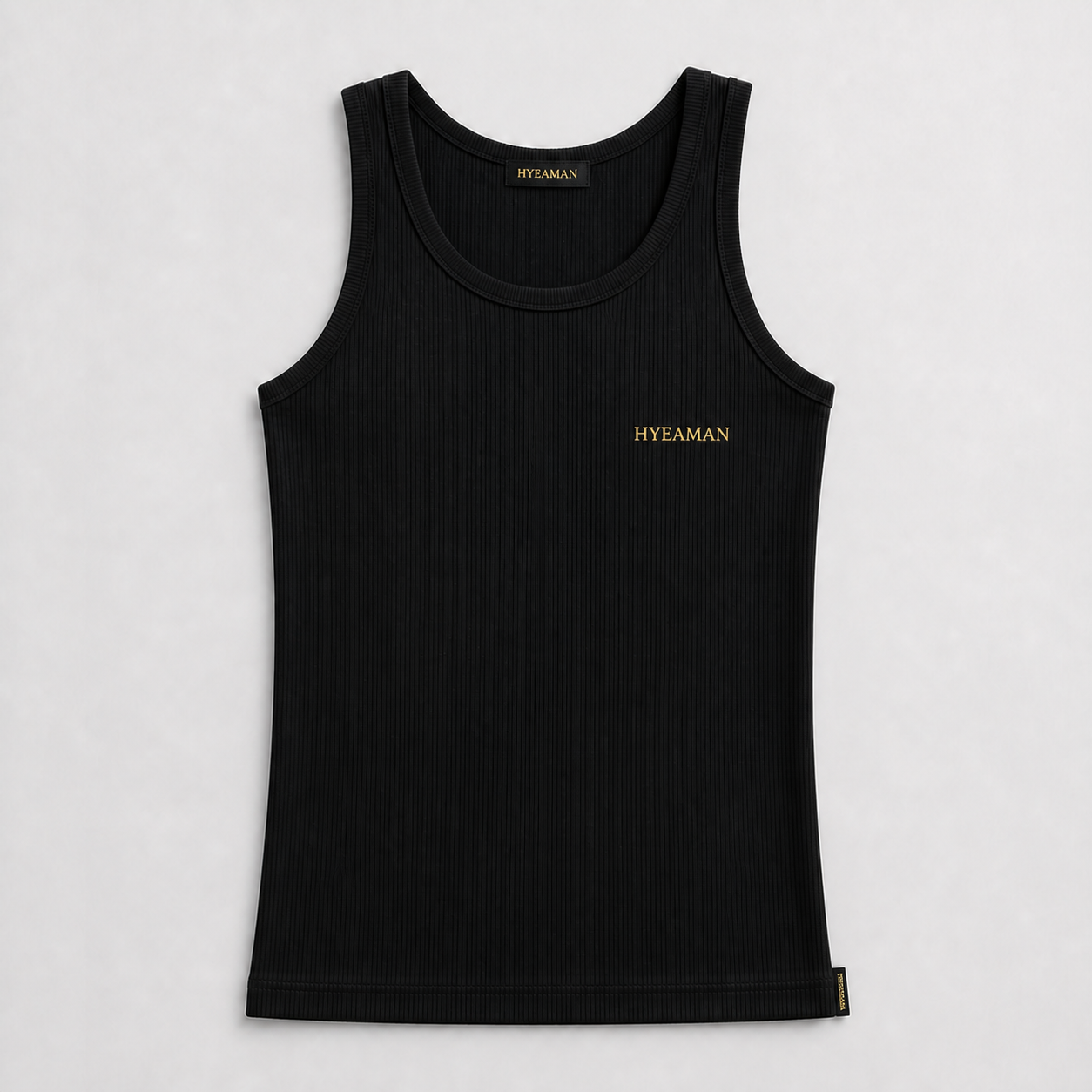 Black Rib Tank Antique Gold Wordmark Single