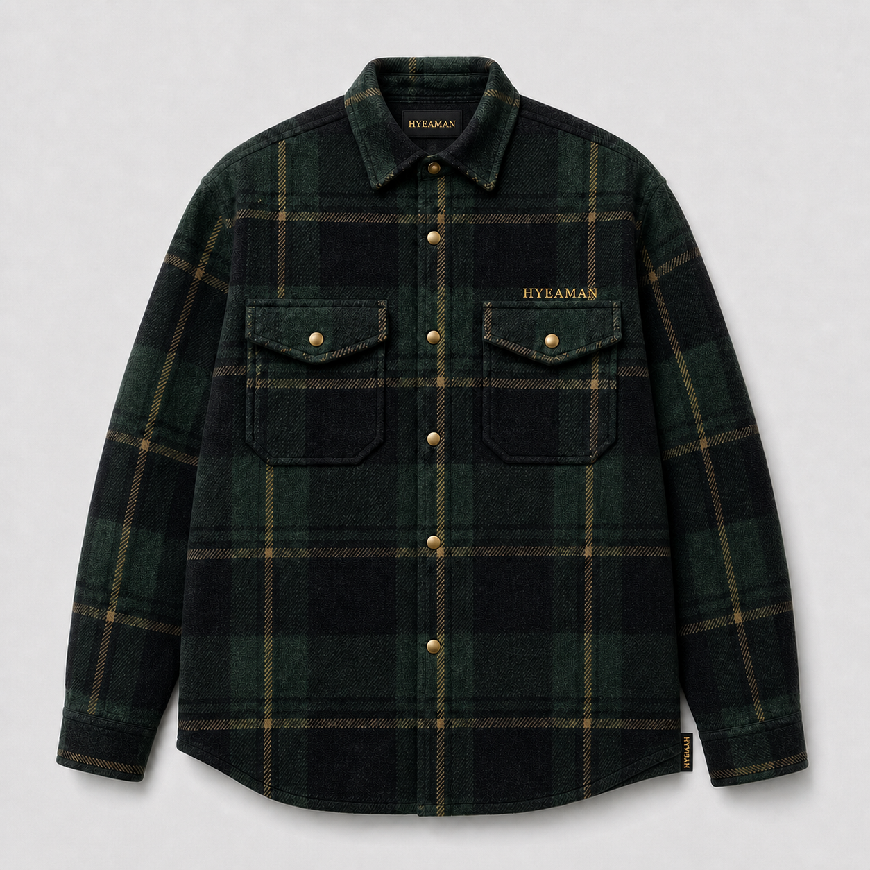 Forest Plaid Shacket Brushed Gold Wordmark Single