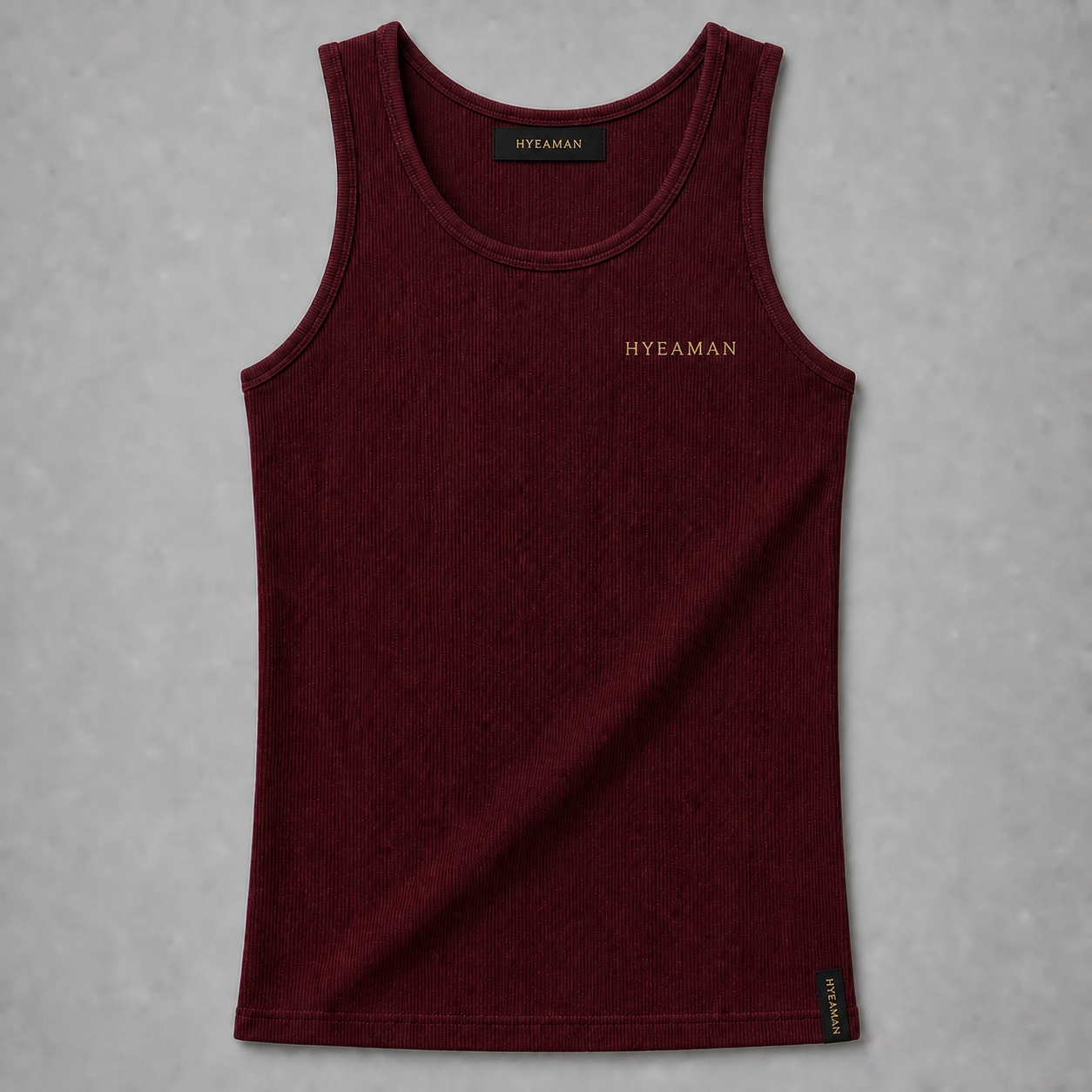 Burgundy Rib Tank Rose Gold Wordmark Single
