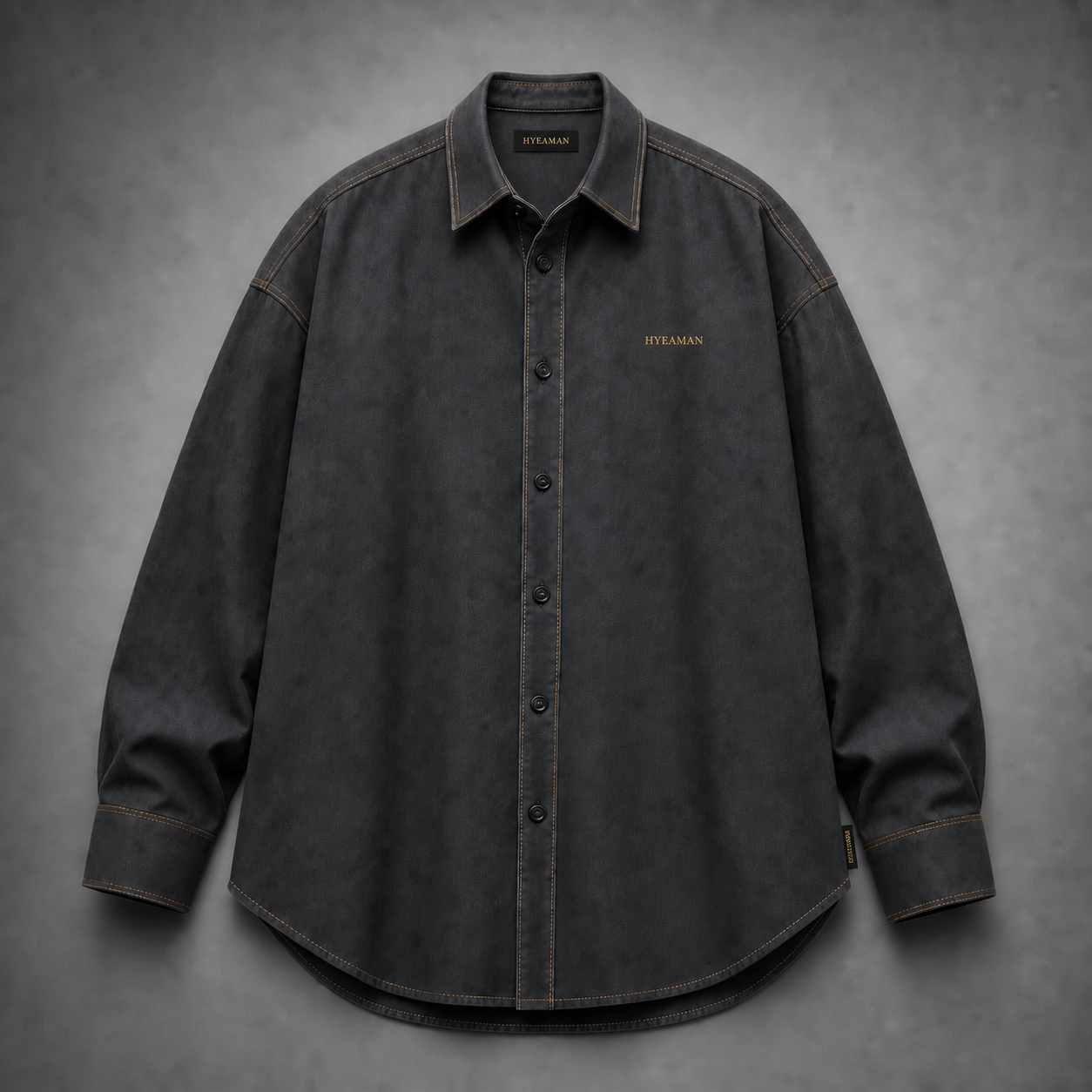 Charcoal Longline Overshirt Champagne Gold Wordmark Single