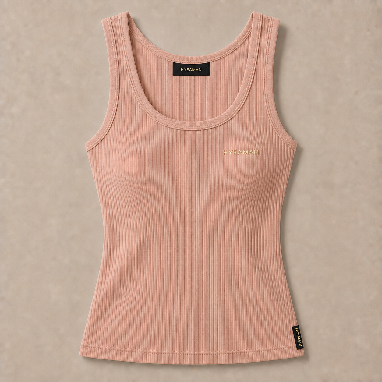 Blush Rib Tank Champagne Gold Wordmark Single