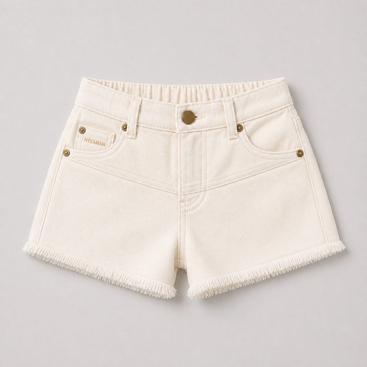 Girls Ivory Frayed Shorts Wordmark Single