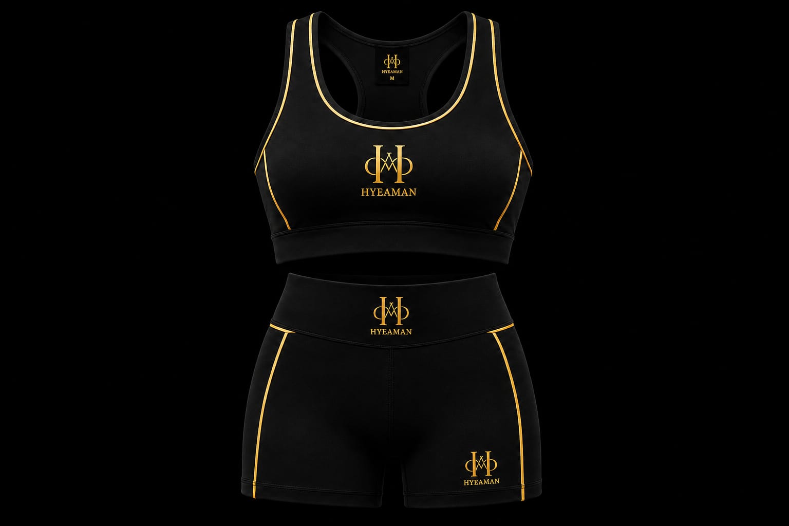 Active Black Gold Bra Shorts Set