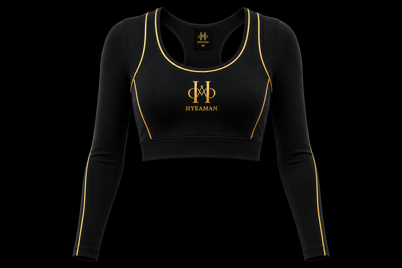 Active Black Gold Long Sleeve Crop Top