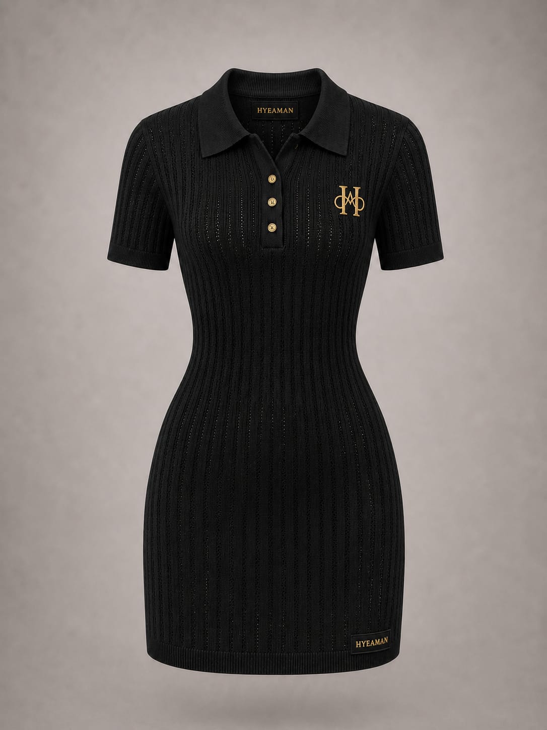 Black Ribbed Polo Dress