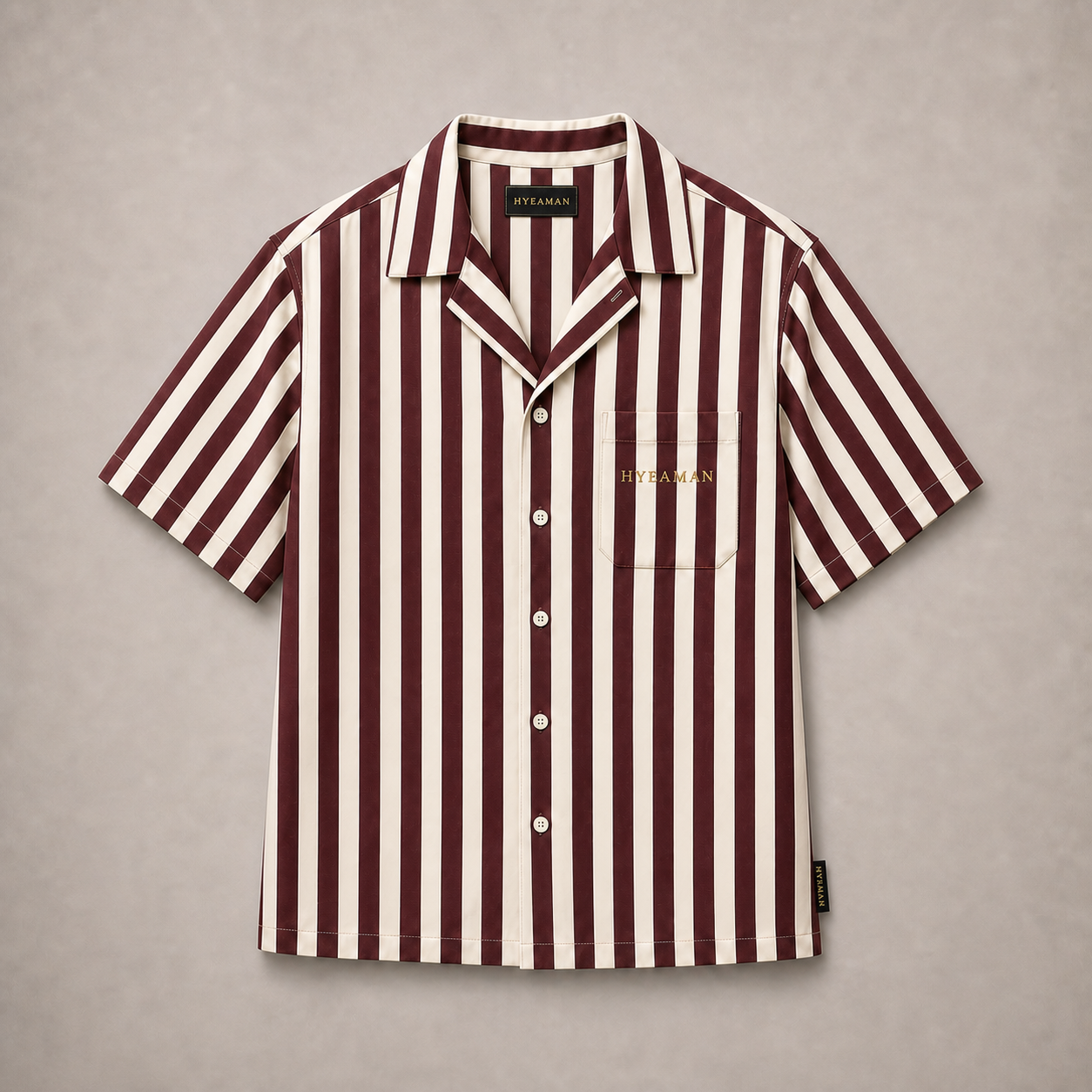 Burgundy Stripe Camp Shirt Wordmark Label Concept Single