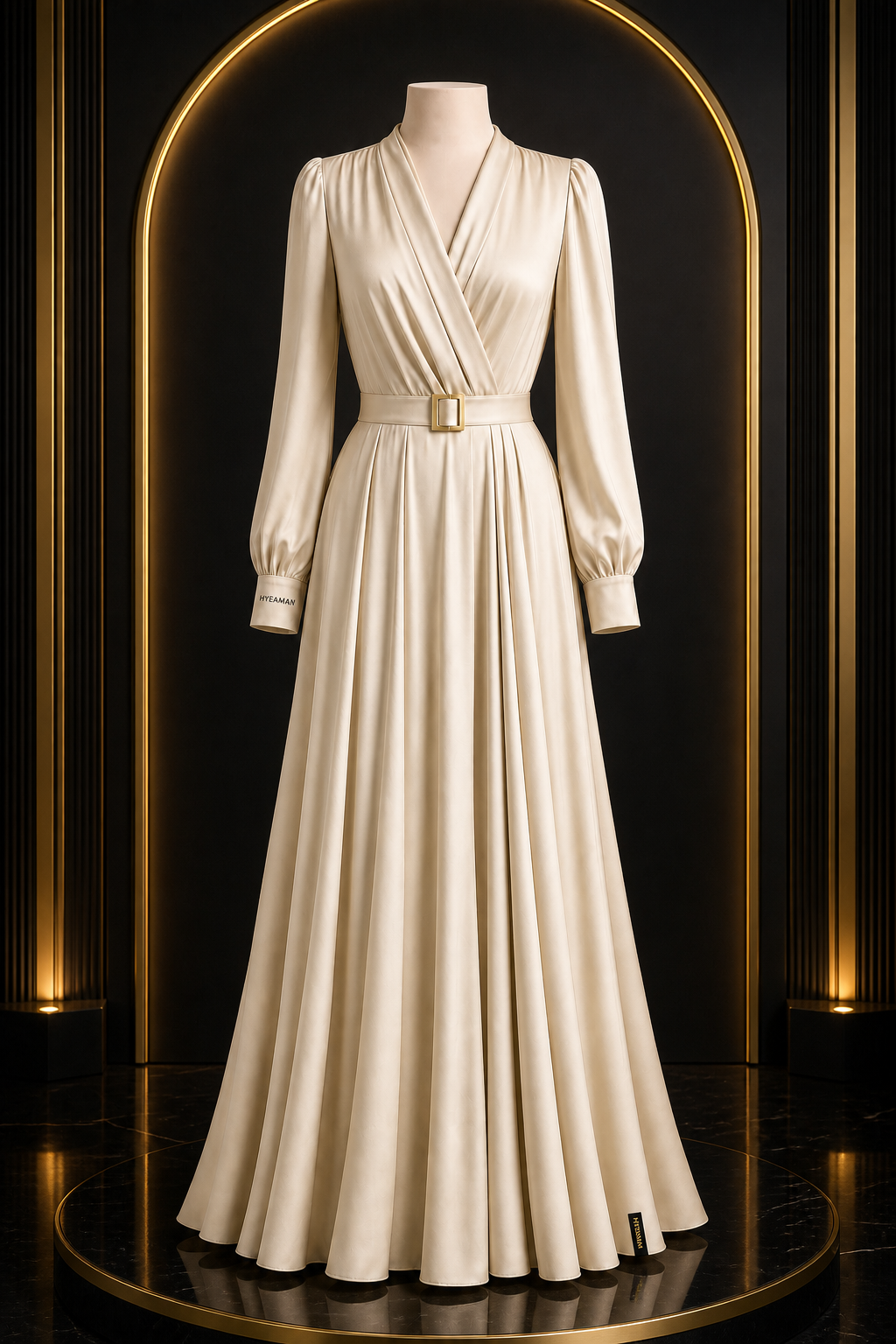 Collection 24 01 Champagne Dress Mannequin Wordmark Concept Single