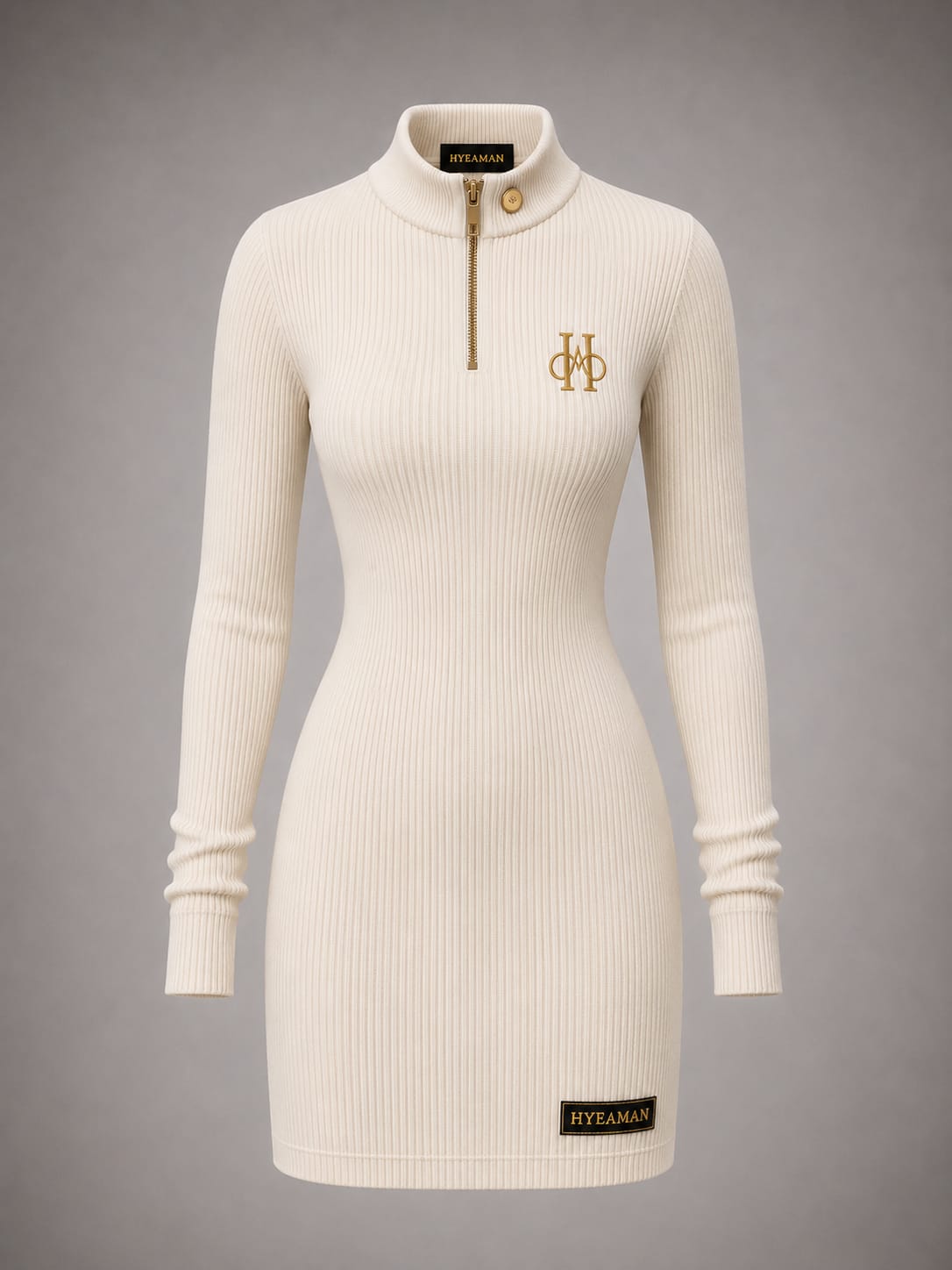Ivory Ribbed Quarter Zip Dress