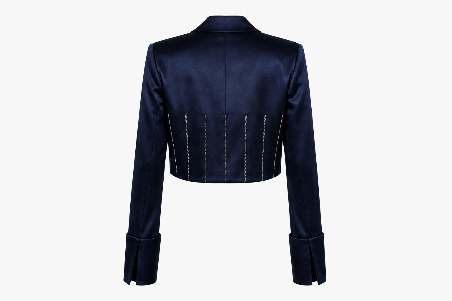 Navy Satin Cropped Blazer Back