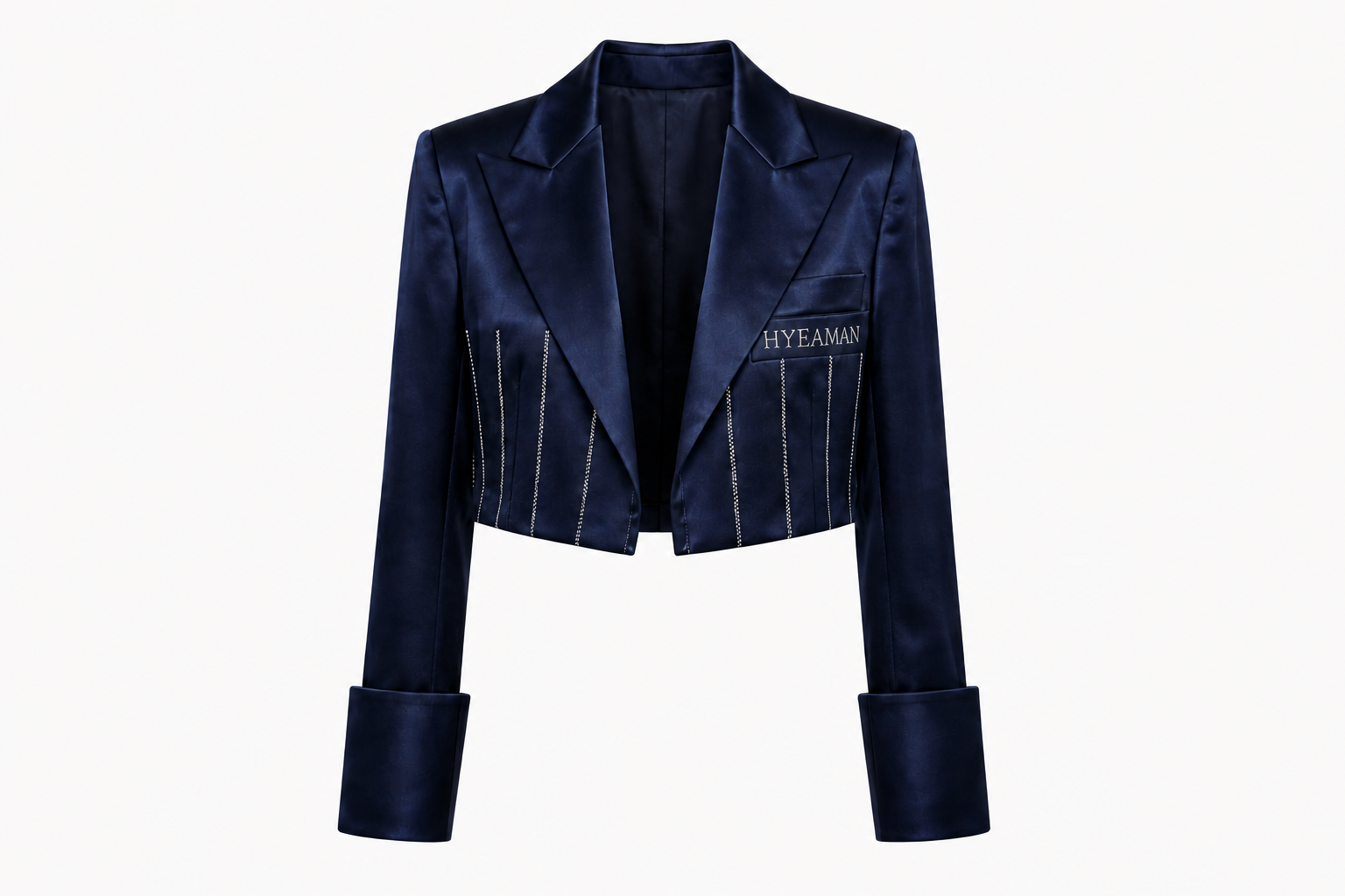 Navy Satin Cropped Blazer