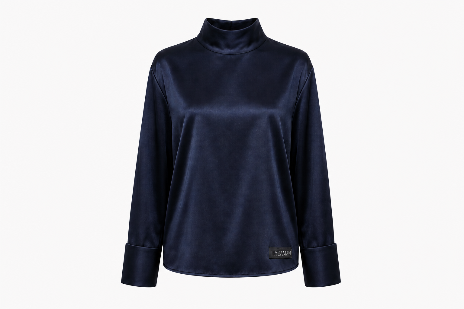 Navy Satin High-Neck Blouse