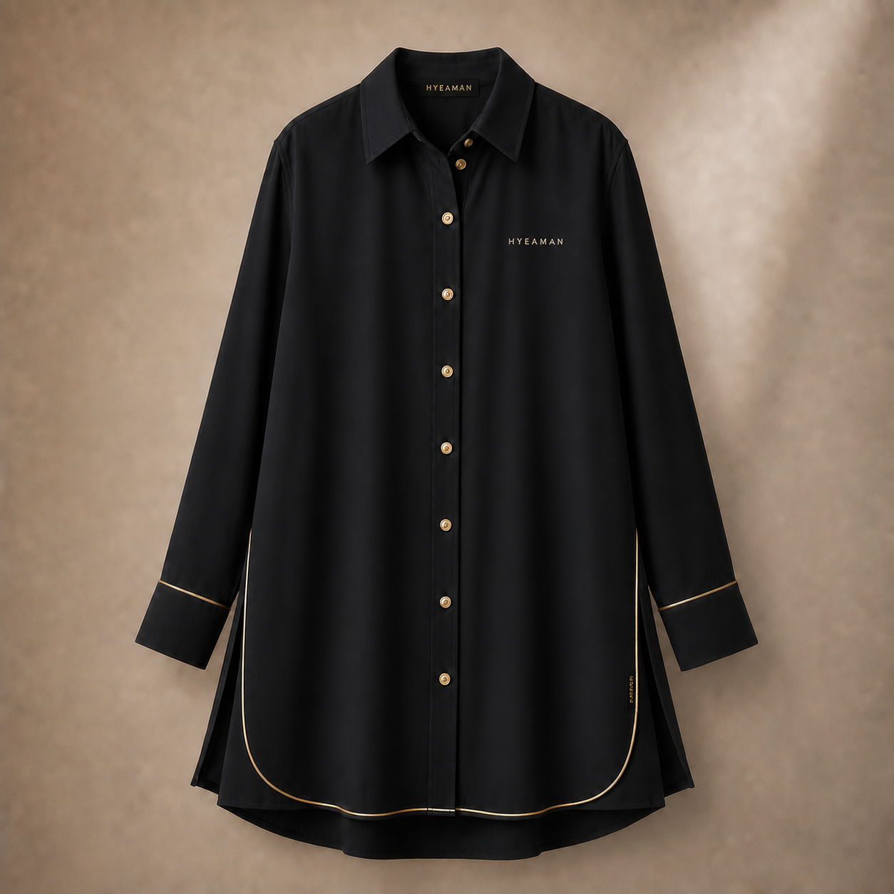 Ladies Black Longline Overshirt Front