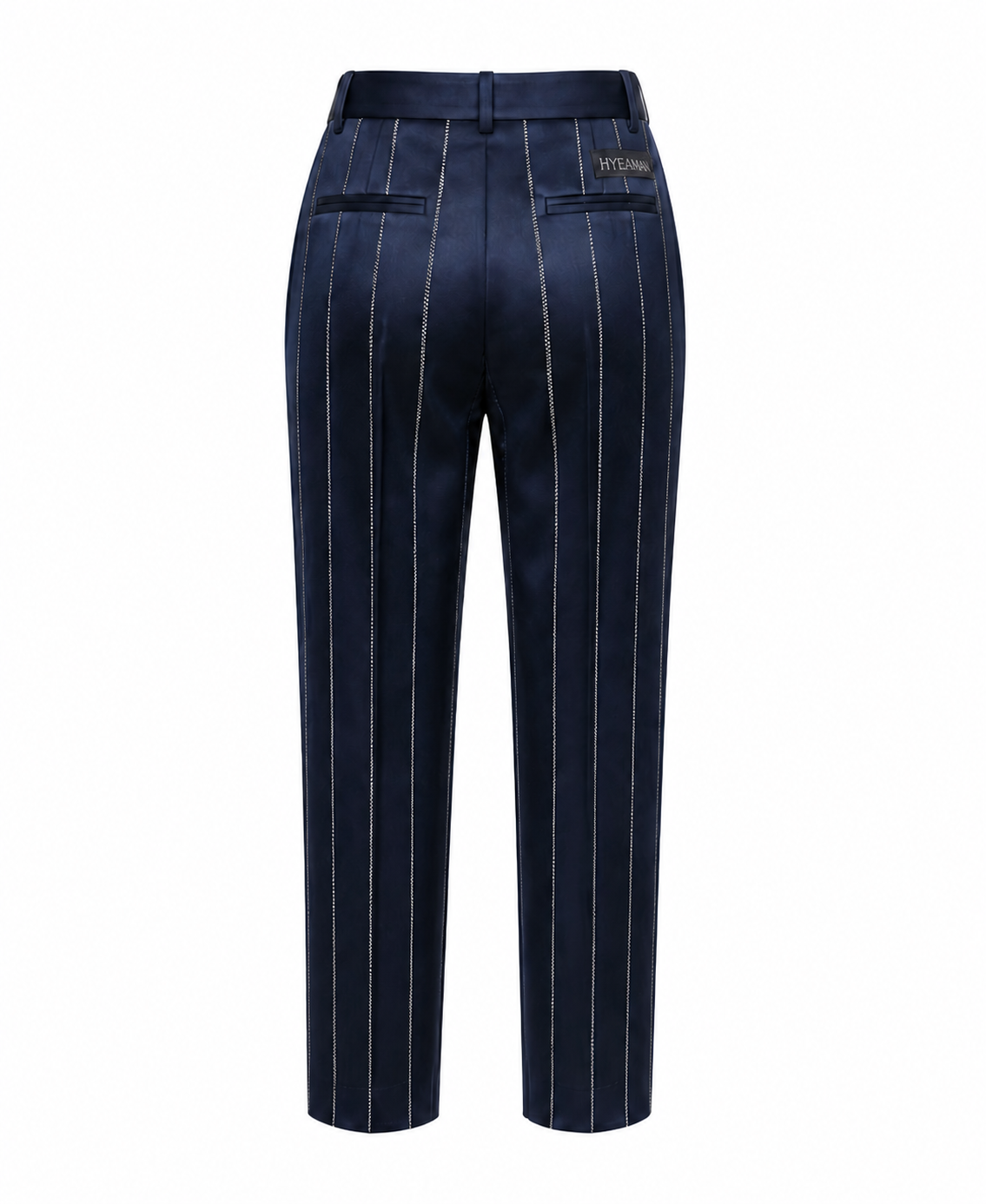 Navy Satin Pinstripe Trousers Back