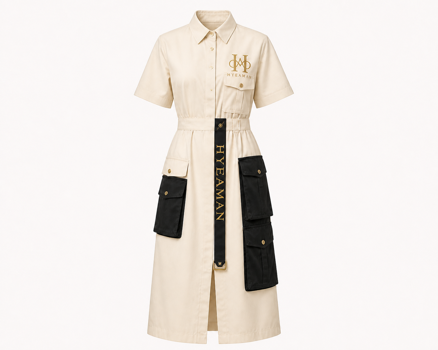 Cream Utility Shirt Dress Front