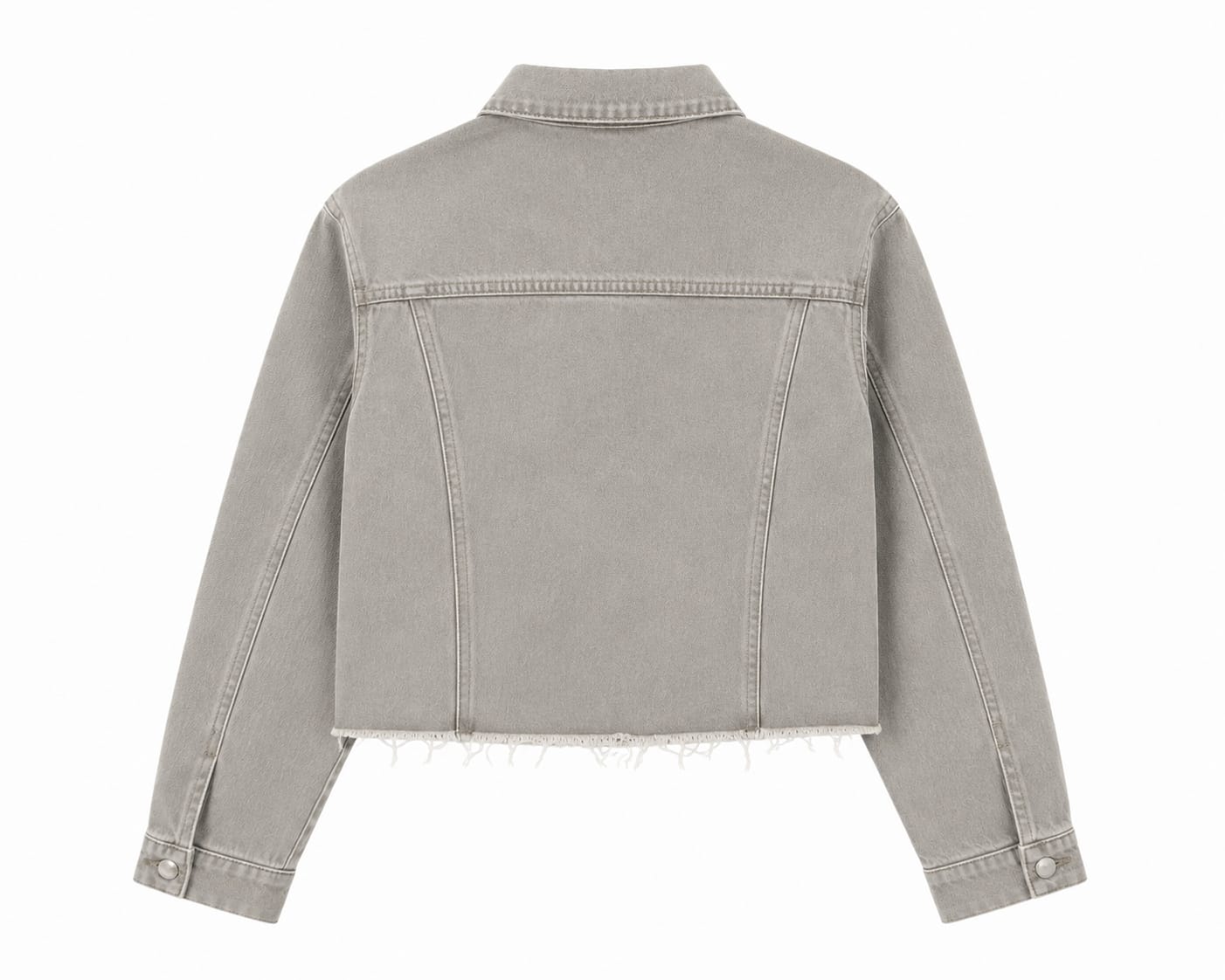 Grey Cropped Denim Jacket Back