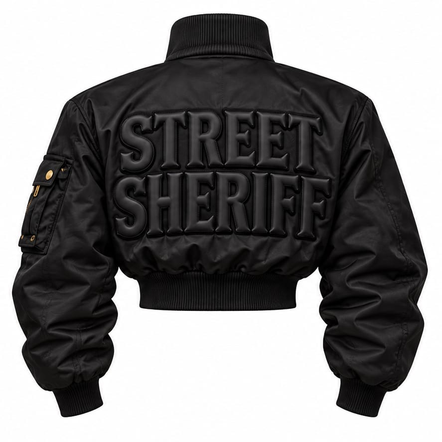 Black Cropped Bomber Jacket Back