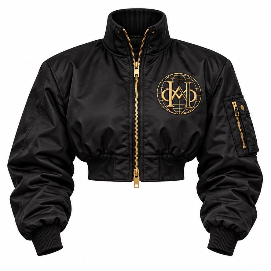 Black Cropped Bomber Jacket