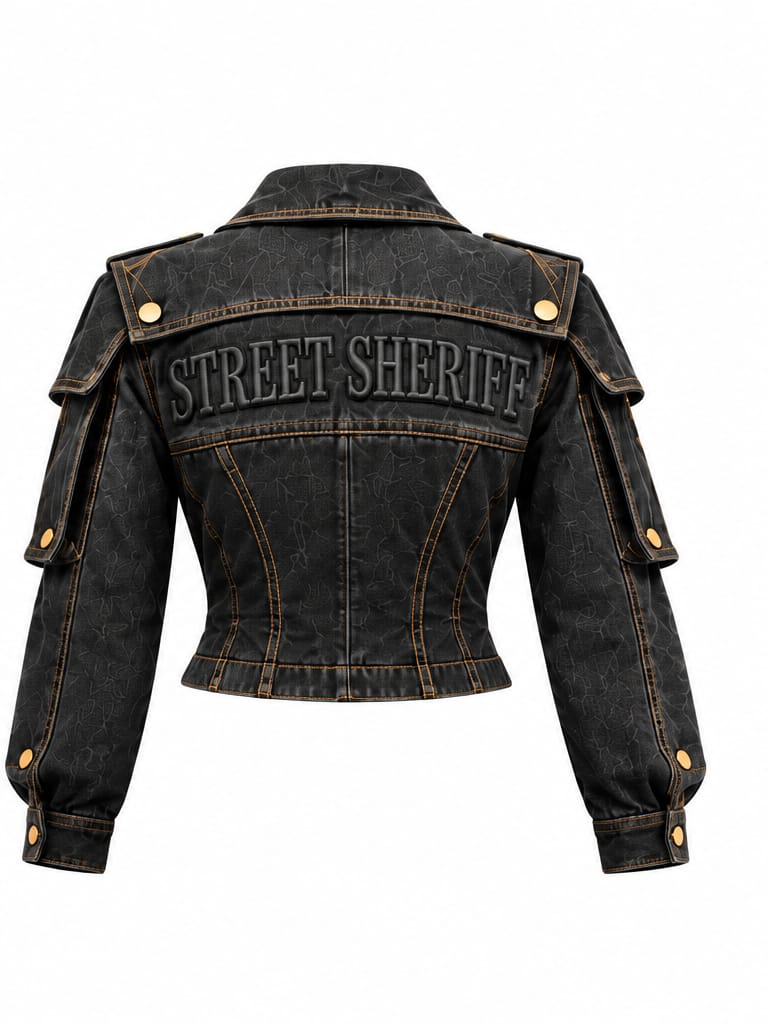 Black Denim Utility Jacket Back