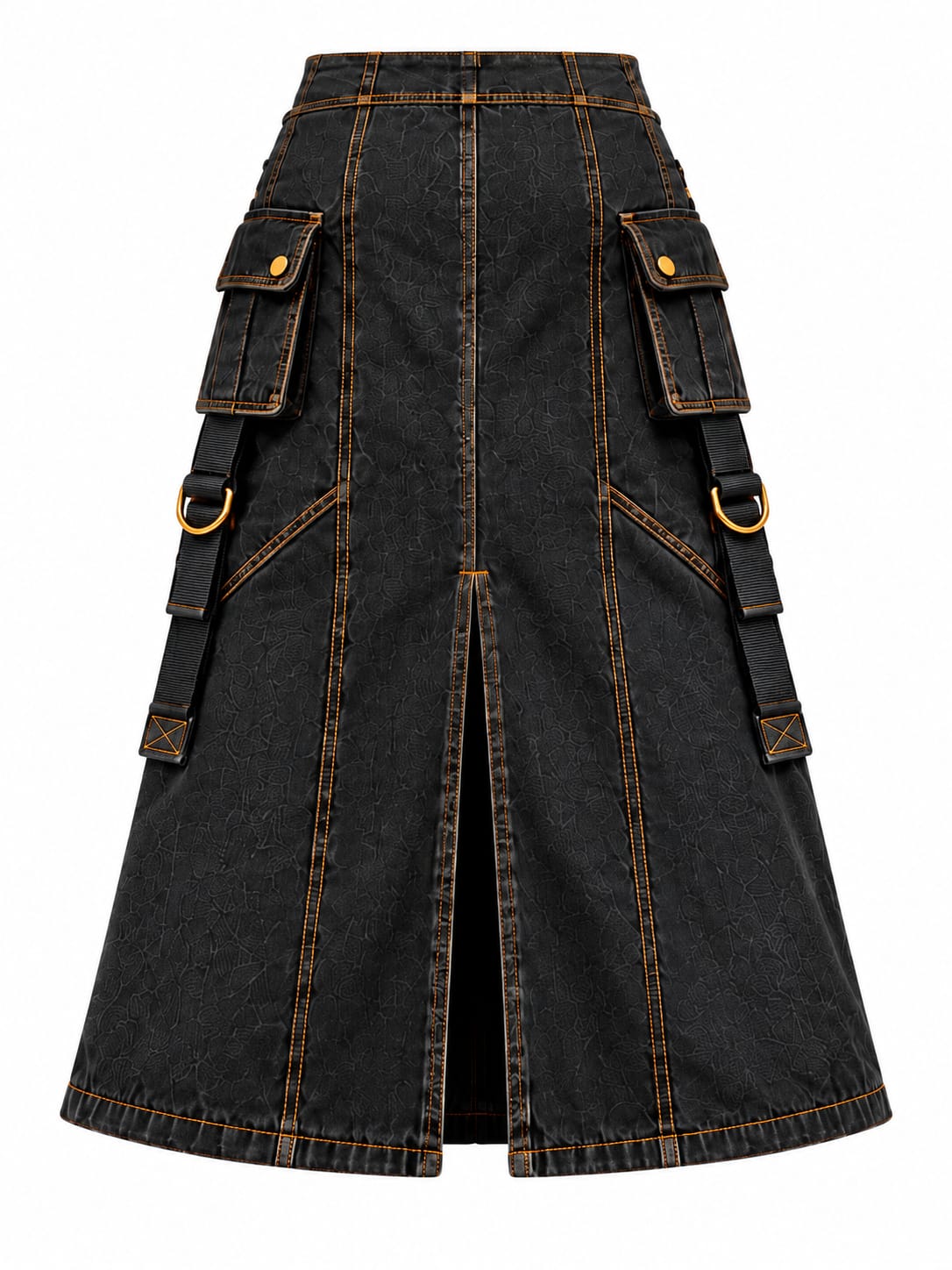 Black Denim Utility Skirt Back