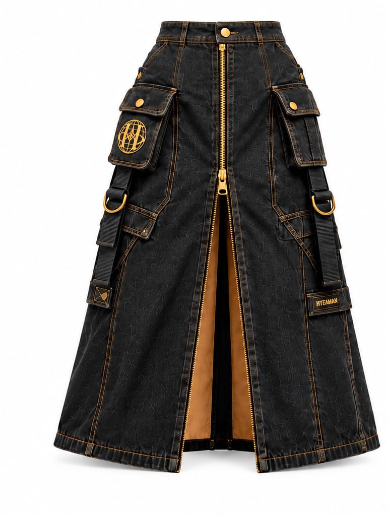 Black Denim Utility Skirt