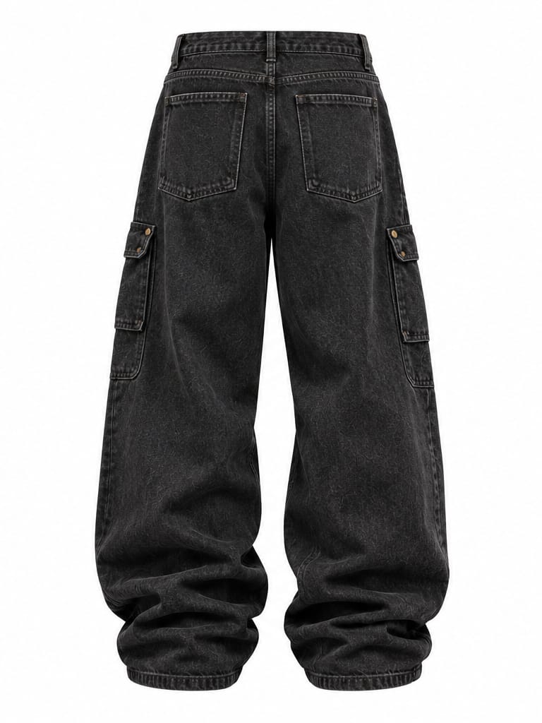 Washed Black Denim Pants Back
